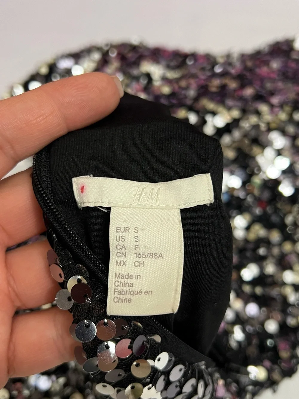 H&M Silver and Black Sequin Long Sleeve Mock Neck Top Size S